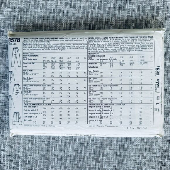 Simplicity Sewing Pattern Womens SKIRT PANTS SHORTS 8578 Surf Club L UNCUT - Picture 2 of 2